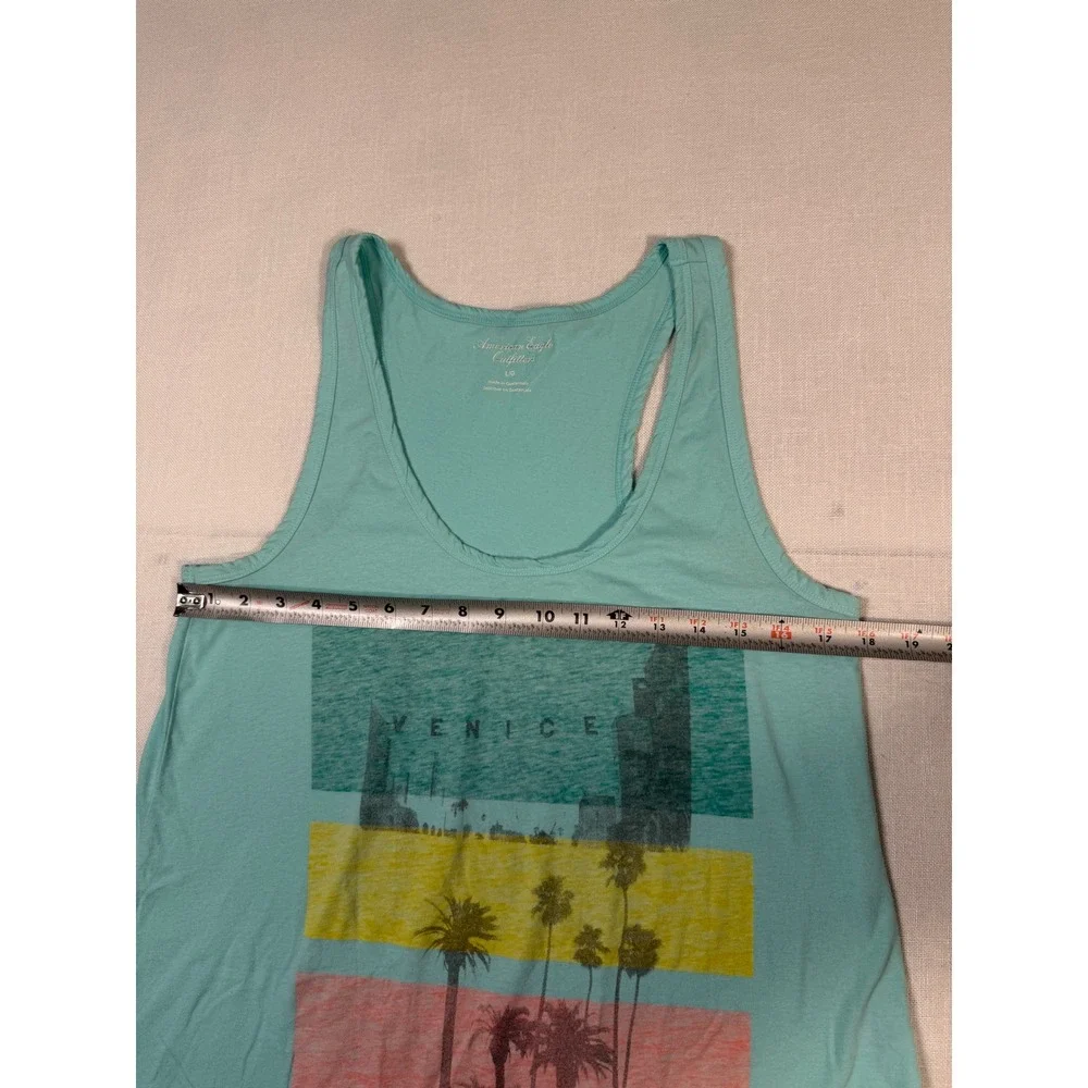 American Eagle Venice Beach Graphic Tank Top Teal Mens Large Racerback